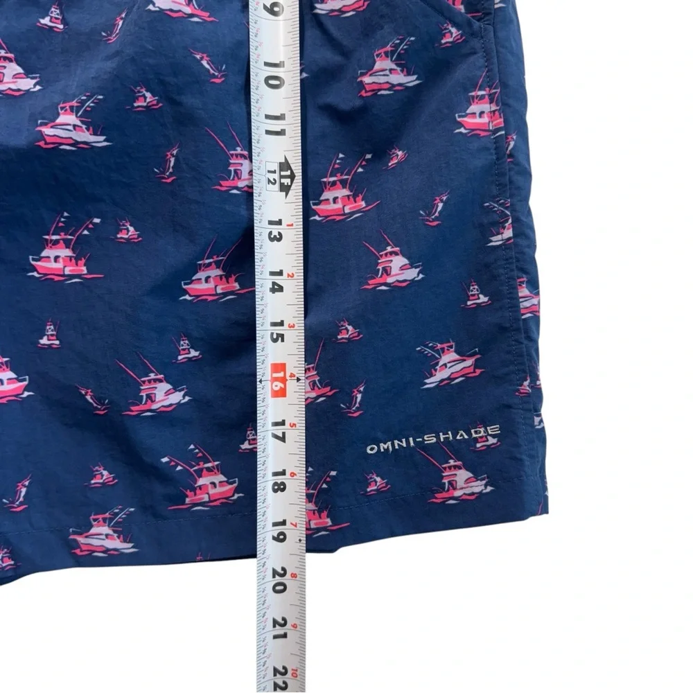 Columbia PFG Blue w/ Pink Sail Boats Swim Trunks Fishing Mesh Shorts Mens XL 132
